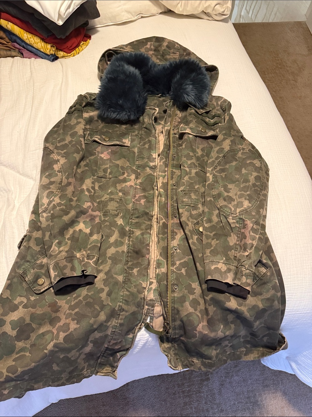 Camouflage Parka with Faux Fur Hood